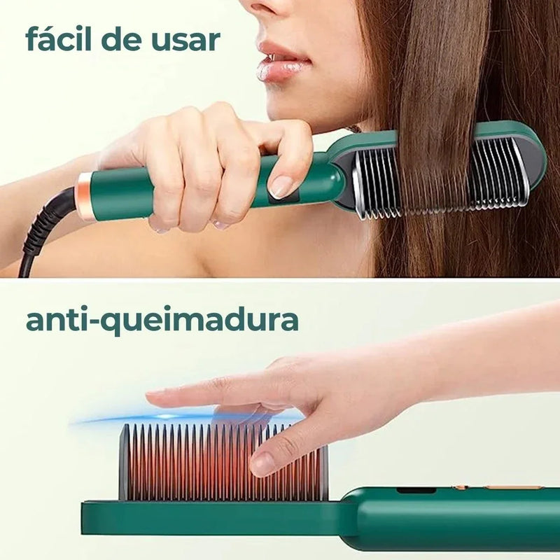 Mini Escova Alisadora Elétrica 3 em 1 – Alisa, Modela e Cuida dos Fios