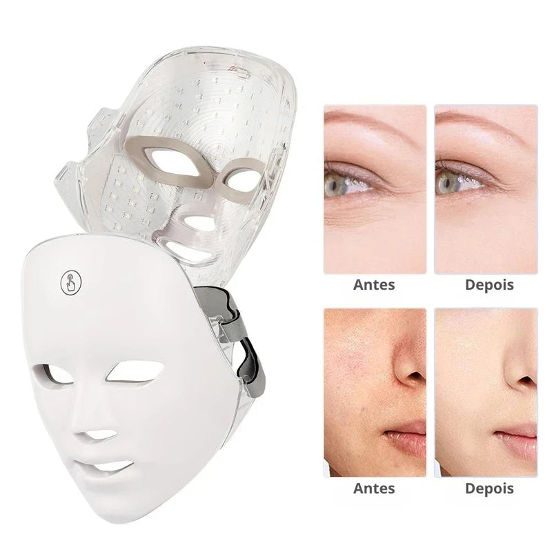 Máscara Facial de LED 7 Cores Sem Fio – Rejuvenescimento e Lifting de Pele