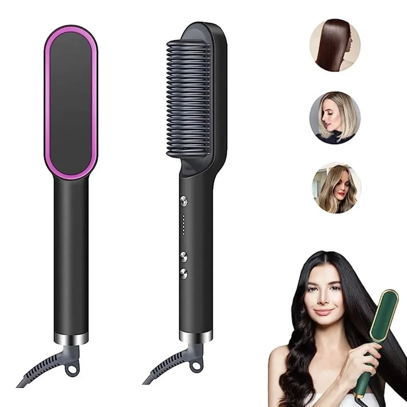 Mini Escova Alisadora Elétrica 3 em 1 – Alisa, Modela e Cuida dos Fios