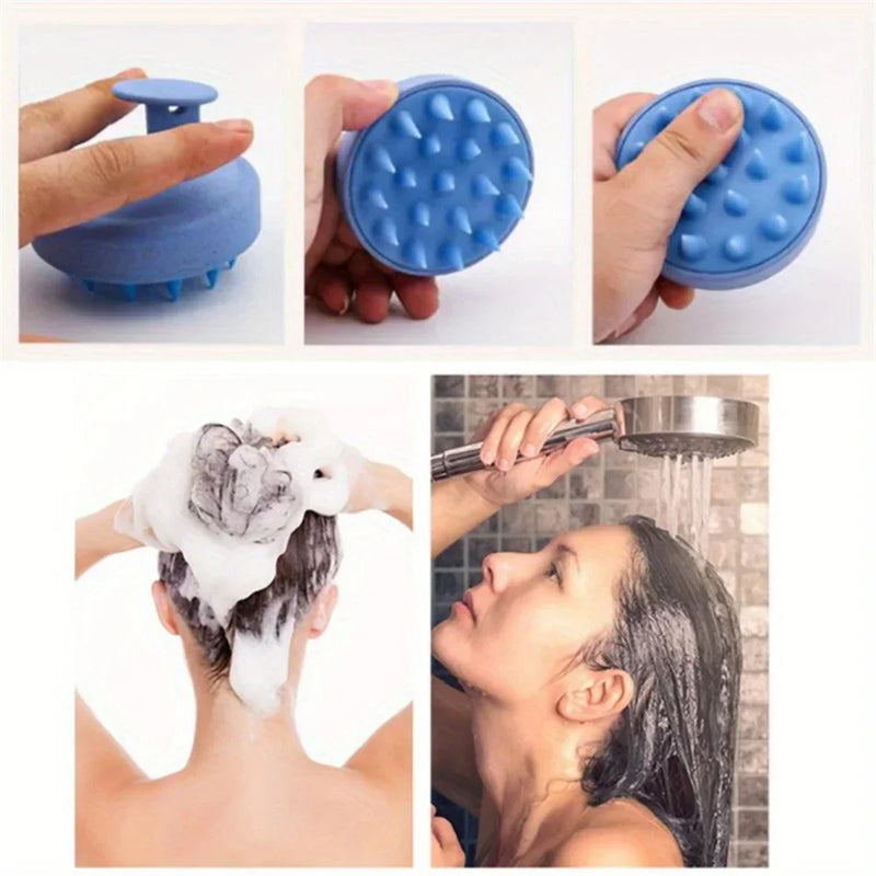 Escova Massageadora de Silicone para Couro Cabeludo – Shampoo e Banho