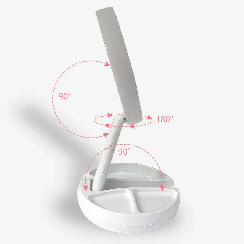 Espelho de Maquiagem LED Dupla Face com Aumento 10x e Organizador – Iluminação Perfeita para Make
